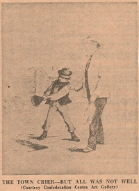 Drawing of Town Crier with Johnny Hatch, Robert Harris